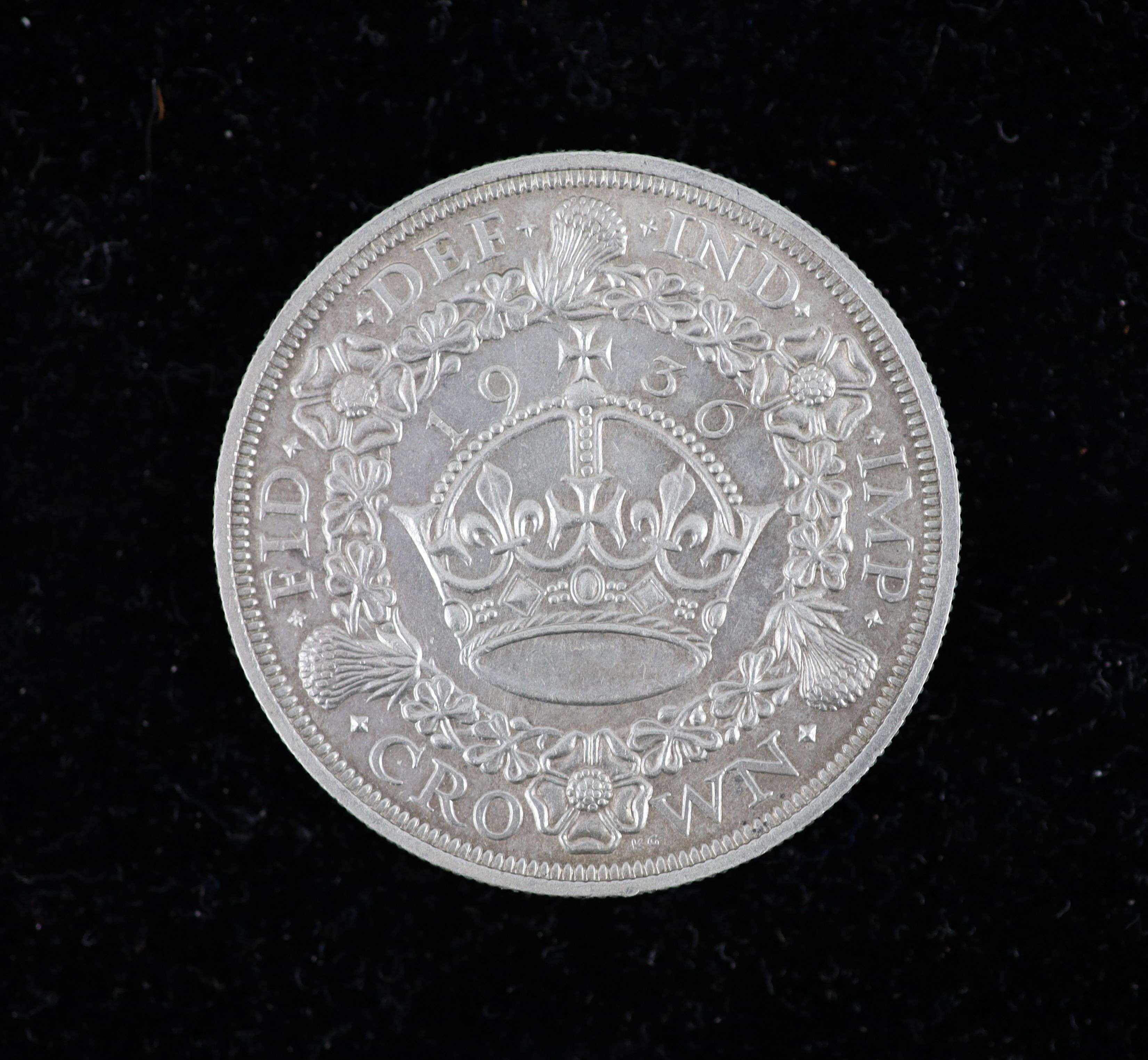 George V specimen set of nine coins, 1936, fourth coinage, comprising Crown (S4036), cleaned about EF, scarce, halfcrown florin, shilling and sixpence, cleaned, about EF/EF, the penny, halfpenny and farthing, lustrous UN